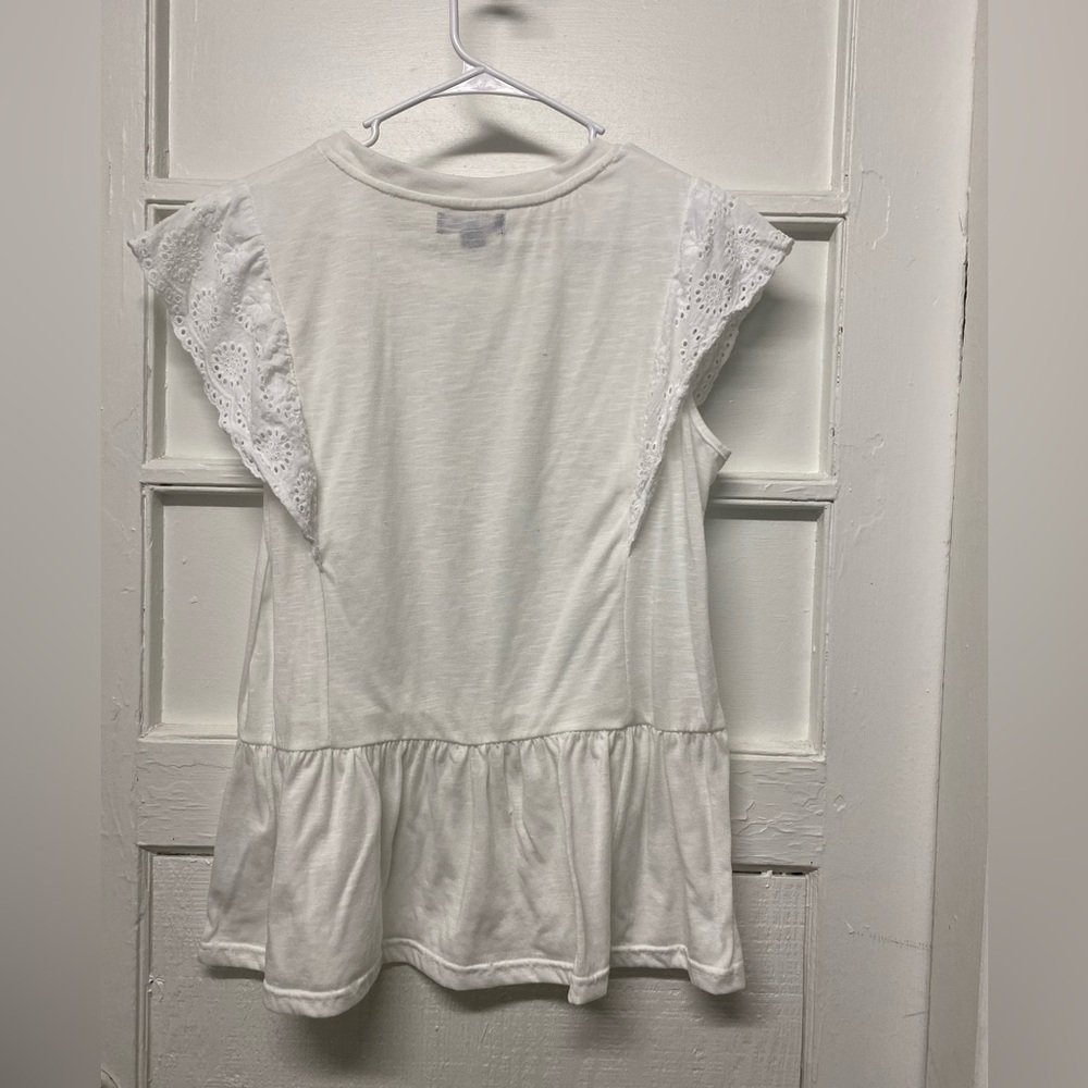 Women’s Indigo Poppy  summer top blouse cotton eyelet trimmed large poly blend